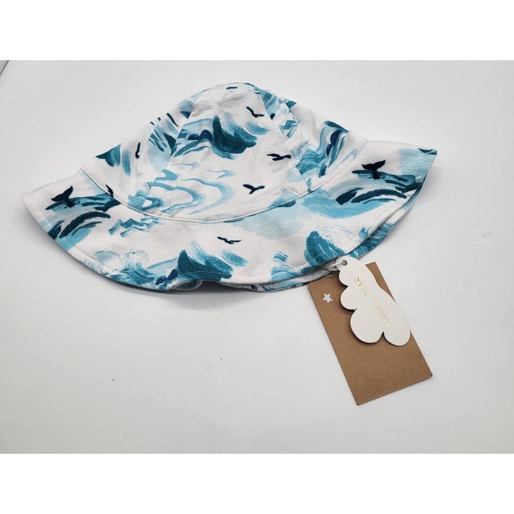 ANGEL DEAR Baby Toddler Bamboo Viscose Bucket Sun Hat Blue White Waves Birds NWT - Picture 1 of 3